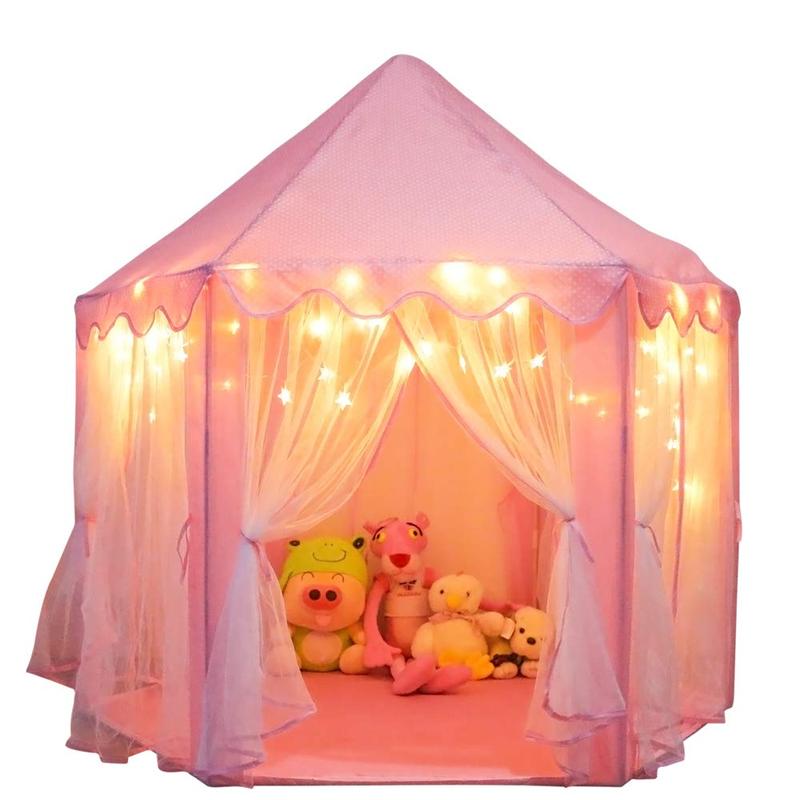 Princess Castle Playhouse Tent for Girls with LED Star Lights – Indoor & Outdoor Large Kids Play Tent for Imaginative Games – ASTM Certified, 230 Polyester Taffeta. Pink 55