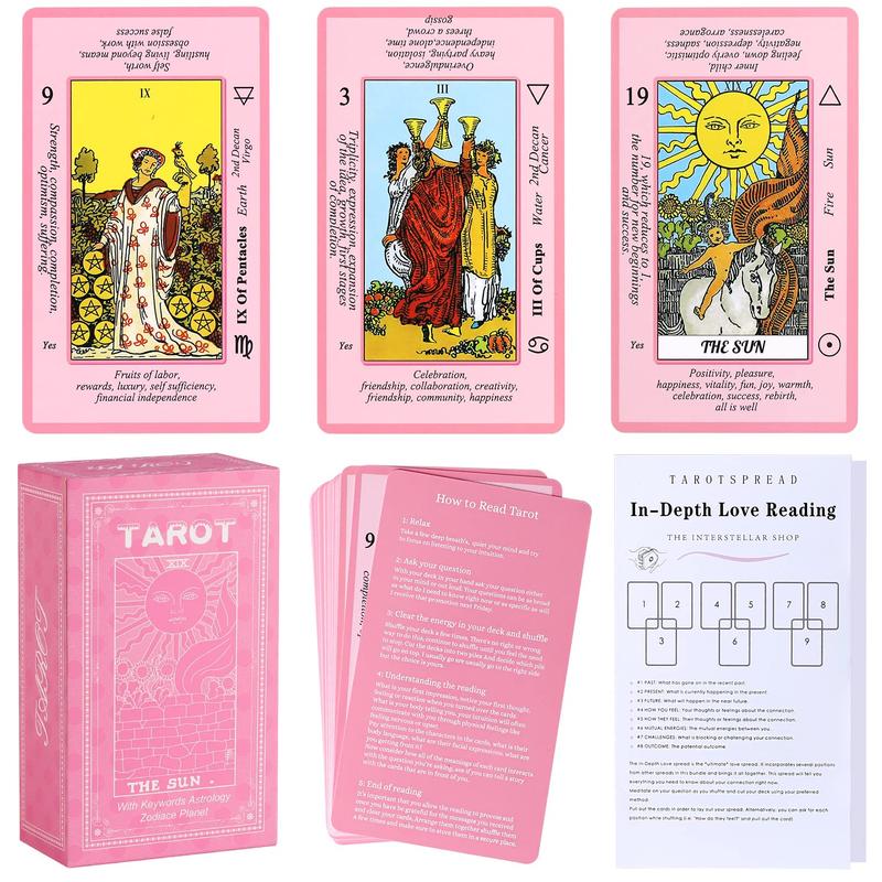 Pink Tarot Cards Deck Set for Beginners with Meanings On Them-Tarot Card with Guidebook