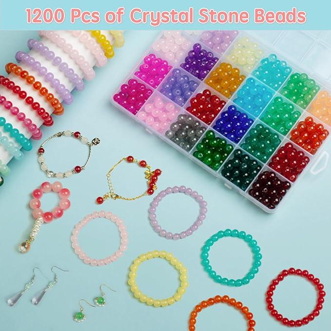 1200PCS 6mm Glass Beads for Jewelry Making Bracelets, 24 Colors Crystal Beads Round Beads Bracelet Making Kit DIY Craft