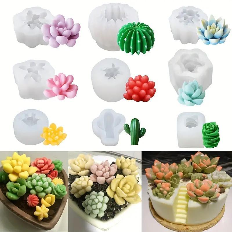 Succulent Plant Shaped Silicone Mold (9 Counts set), DIY Soap Making Mold Kit, Candle Making Molds, DIY Soap Making Tool for Home Use