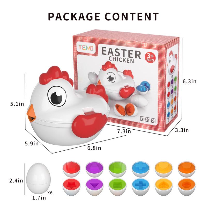 Chicken Easter Eggs Toys Color Matching Game Shape Sorter with 6 Toy Eggs, Fine Motor Skills Sensory Toys, Montessori Educational Boys Girls