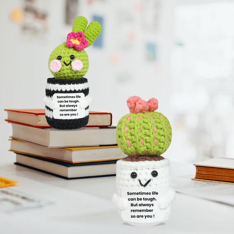 Positive Crochet Potted Plant, Creative Knitted Potted Plant, Mini Cute Emotional Support Succulent, Positive Life Doll Ornament, Gift for Friends, Christmas Gift