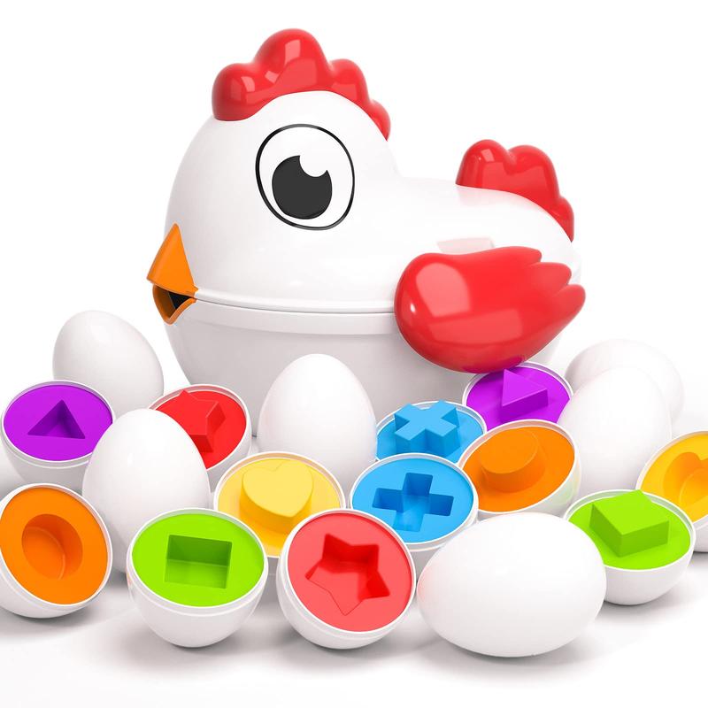 Chicken Easter Eggs Toys Color Matching Game Shape Sorter with 6 Toy Eggs, Fine Motor Skills Sensory Toys, Montessori Educational Boys Girls