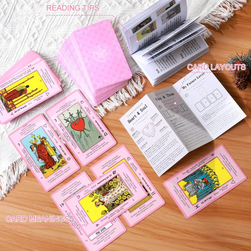 Pink Tarot Cards Deck Set for Beginners with Meanings On Them-Tarot Card with Guidebook