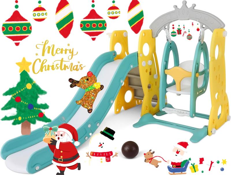 4 in 1 Children's amusement park,Slide and Swing Set with Basketball Hoop, Indoor Swing and Slide Set ,Slide and Safety Swing Set,Adjustable Height,Children's Playground Slide Playset,Outdoor Play Sets For Kids Age 4-12（ tod d1er toys montessoriswingfall