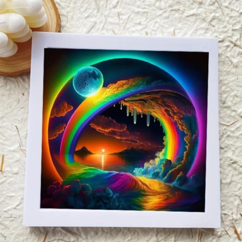 Dreamy Rainbow & Moon Pattern Diamond Drawing Kit, 1 Set DIY Diamond Drawing Beginner Kit, Wall Art Home Decor for Living Room Bedroom