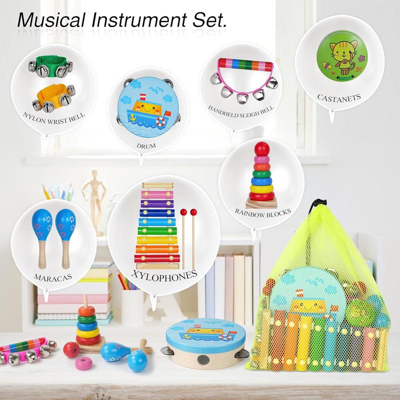 CHRISTMAS GIFT Kids Musical Instruments for Toddlers, Baby Musical Toys for Toddlers, Christmas Kids Gifts, First Birthday Gifts for Boys Girls ,Kids Xylophone ,Maracas for Baby, Wooden Instruments Toddler Toys with Bag