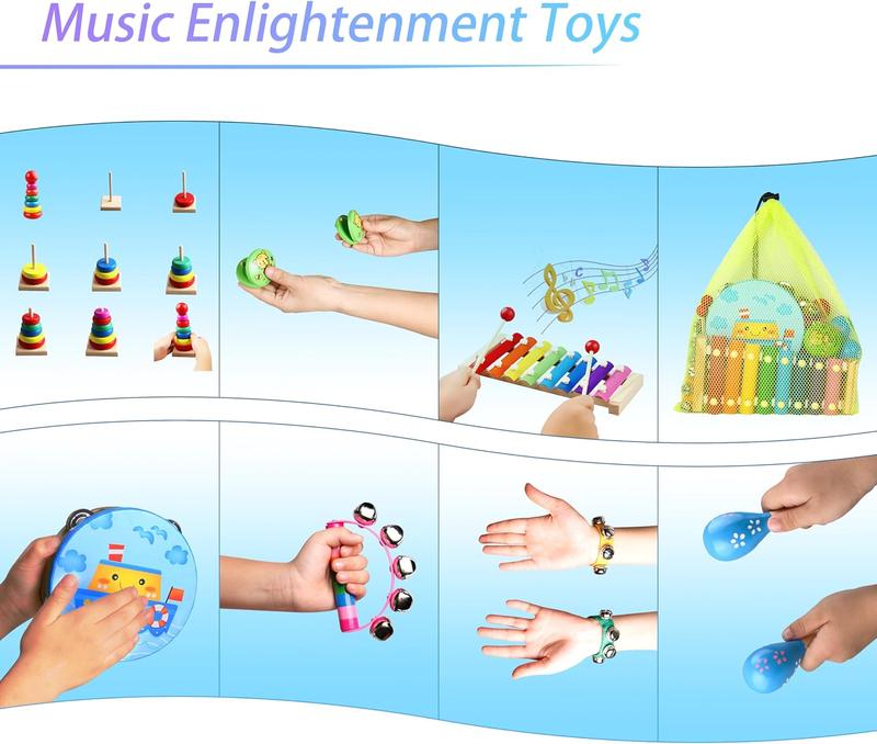 CHRISTMAS GIFT Kids Musical Instruments for Toddlers, Baby Musical Toys for Toddlers, Christmas Kids Gifts, First Birthday Gifts for Boys Girls ,Kids Xylophone ,Maracas for Baby, Wooden Instruments Toddler Toys with Bag