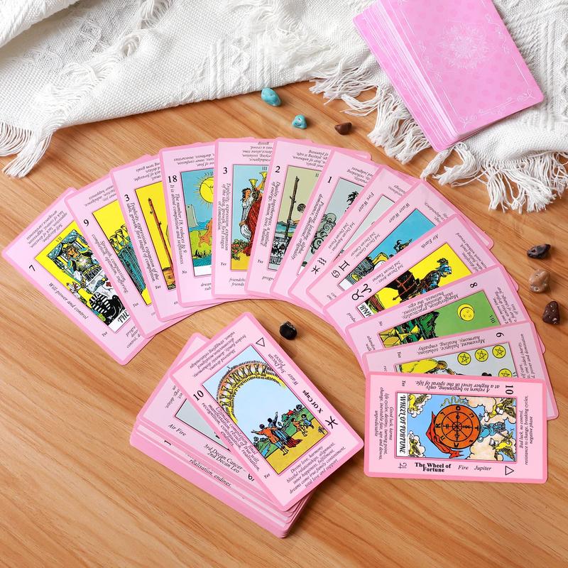 Pink Tarot Cards Deck Set for Beginners with Meanings On Them-Tarot Card with Guidebook