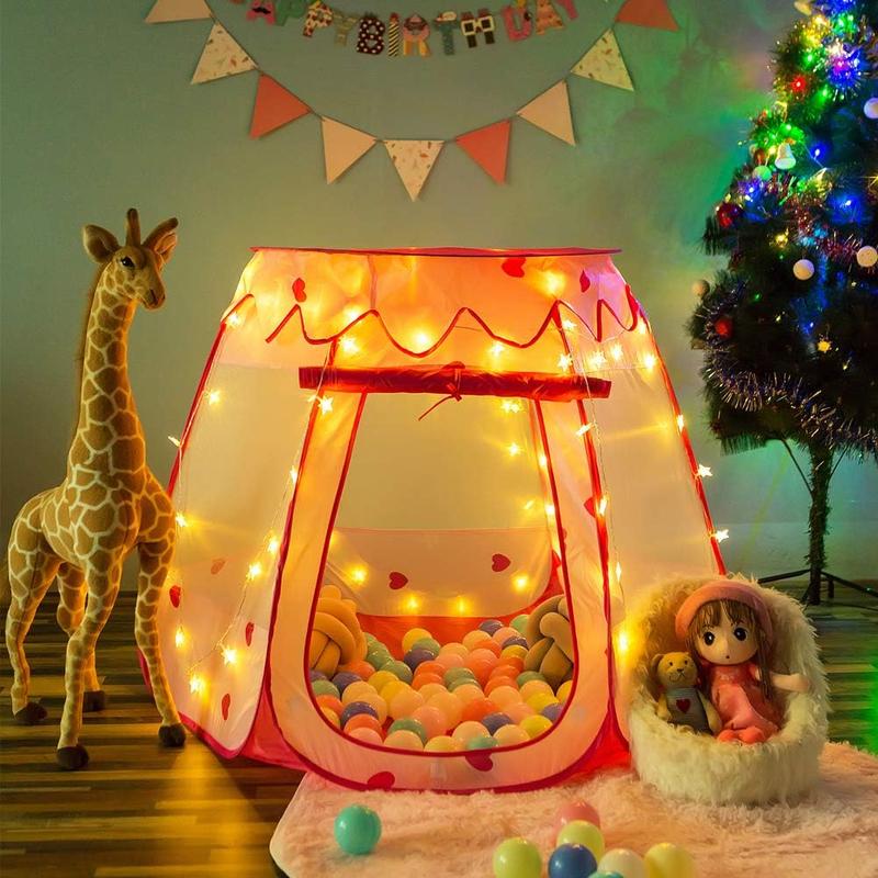 Christmas gift Pop Up Princess Tent with Star Light, Toys for 1 2 3 Year Old Girl Birthday Gift, Ball Pit for 12-18 Months Baby Girl Toys, Toddler Girl Gift, Easy to Pop Up and Assemble(Pink)