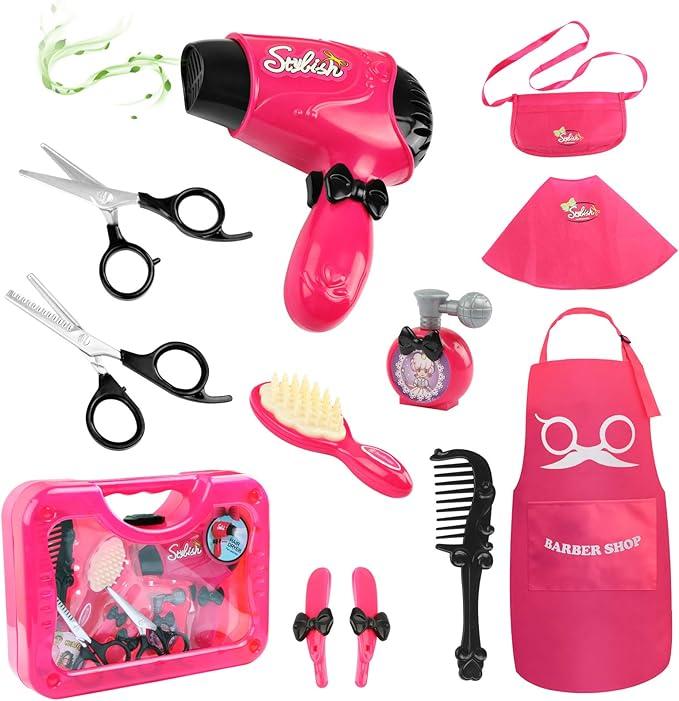 NEOBIOO Girls Beauty Salon Set Gifts with Dryer,Barber Apron,Scissors and Dress Up Stylist and Styling Accessories