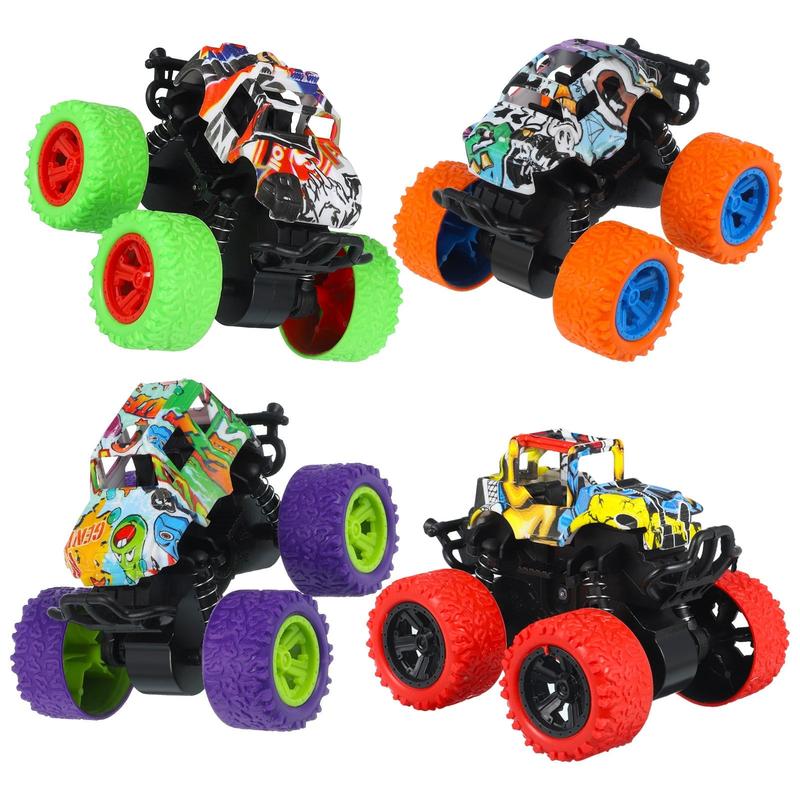 4 Pack Friction Powered Monster Trucks Toys,Push and Go Friction Powered Cars Vehicles Toys