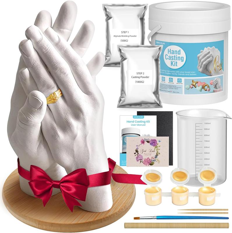 JANCHUN Hand Casting Kit Couples- Valentine DIY Hand Mold Kit with Plaster Mold, Sculpture Base, Paints- Anniversary, Wedding, Personalized Gifts for Her, Him, Mom, Women, Newborn, Friends