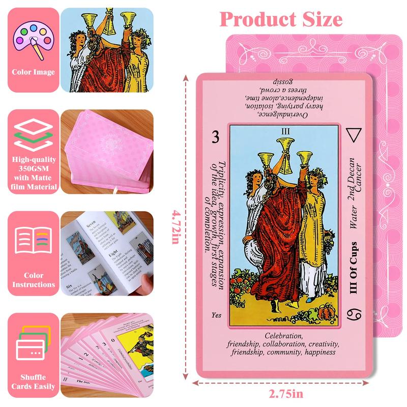 Pink Tarot Cards Deck Set for Beginners with Meanings On Them-Tarot Card with Guidebook