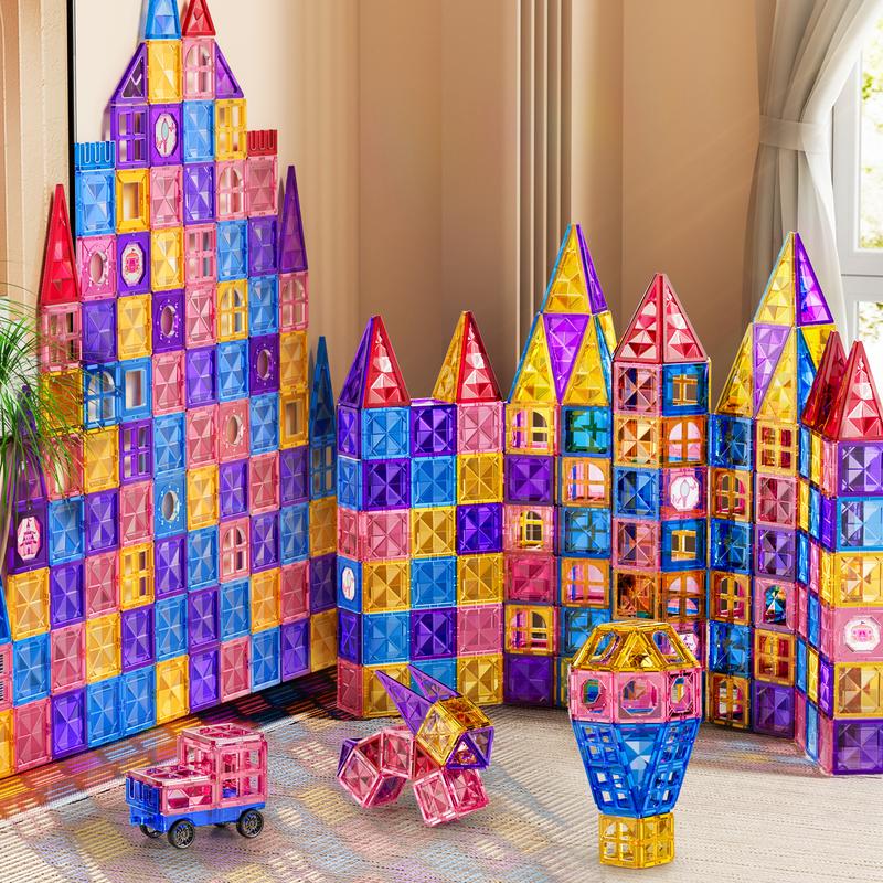 Magnetic Building Tiles with Dolls Princess House Toys, Birthday Gifts, Building Stem Toys