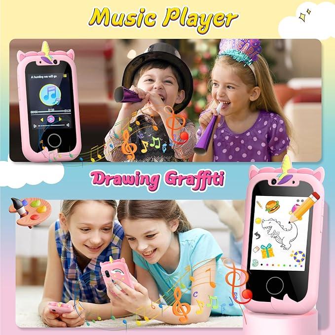 Smartphone Unicorn Gift Girl's Toy 8-10 Year Old Phone Touchscreen Learning Toy Christmas Birthday Gift Suitable for 3 4 5 6 7 8 9 Year Old Girls, Comes with SD Card