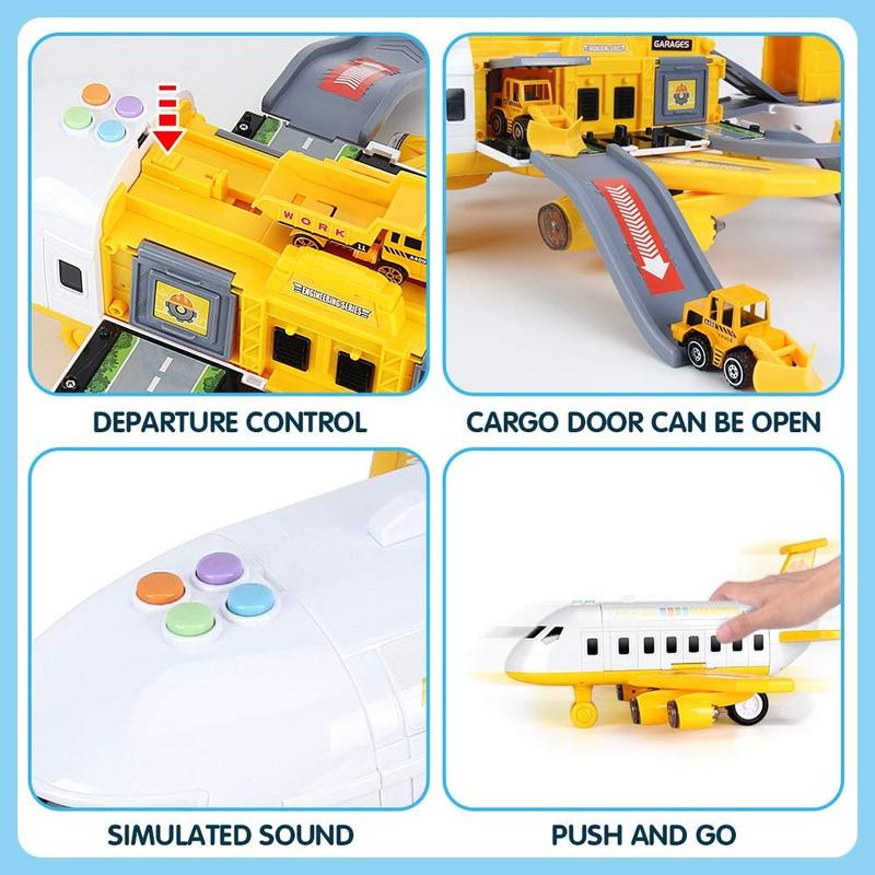 25 Pack Transport Construction Airplane Toy Play Vehicles Set for Kids Gifts, with 6 Construction Die-cast Toy Truck, 11 Road Signs-Suitable for 3 4 5 6 Year Old Boys and Girls