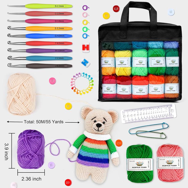 103 count Crochet Kit with Crochet Hooks Yarn Set, Premium Bundle Includes 1650 Yards  Yarn Skeins Balls, , Accessories, Bag, Ideal Starter Pack for  Adults Beginner Professionals