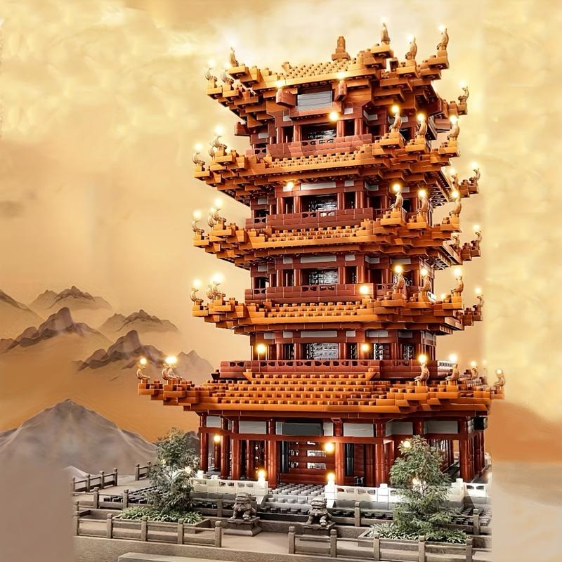 1788PCs Ancient Chinese Architecture Yellow Crane Tower, Miniature Building Blocks, Adult, Gift Box, Puzzle, Puzzle, Hands-on Ability, Splicing, House Structure, Boy, Christmas, Halloween, New Year