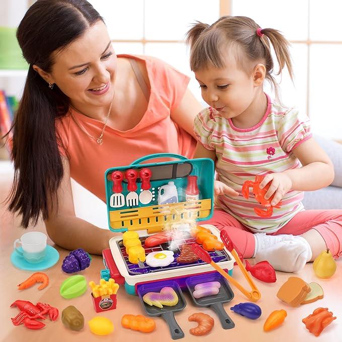 Pretend Play BBQ Kitchen Playset with Smoke, Light, Sound, and Multiple Accessories – Perfect Interactive Play for Children，Barbecue Role-Play Set for Kids Ages 3+