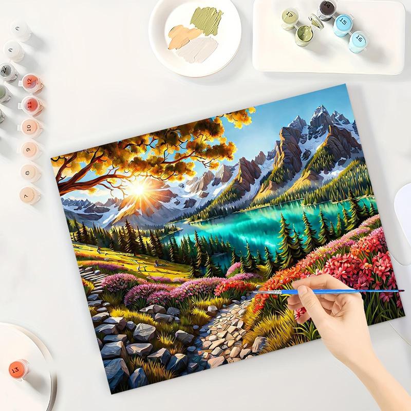 Landscape Pattern DIY Painting Kit without Frame, DIY Painting Kit with Pigment & Brushes, Wall Art Decor for Home Living Room Bedroom