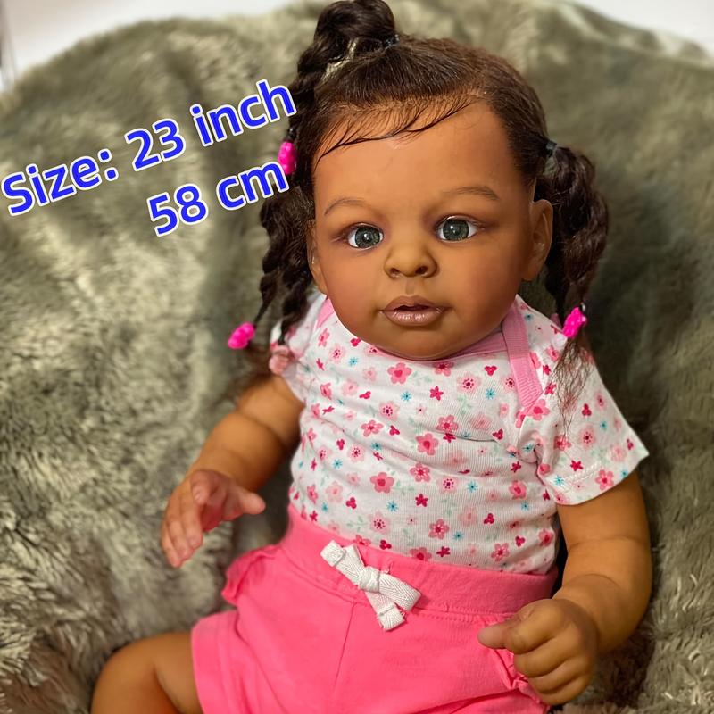 23in 58cm realistic new baby soft fabric body, rooted hair, touching dark skin tone - perfect for play and collection - ideal for Halloween, Thanksgiving, Christmas holiday gifts, birthday gifts for children over 3 years old