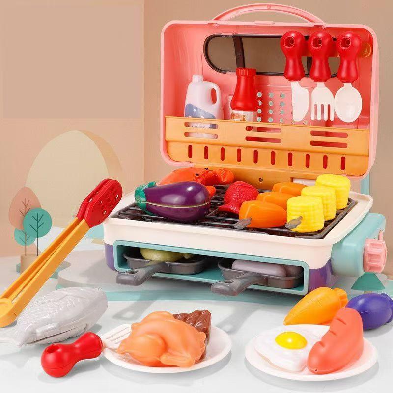 Pretend Play BBQ Kitchen Playset with Smoke, Light, Sound, and Multiple Accessories – Perfect Interactive Play for Children，Barbecue Role-Play Set for Kids Ages 3+