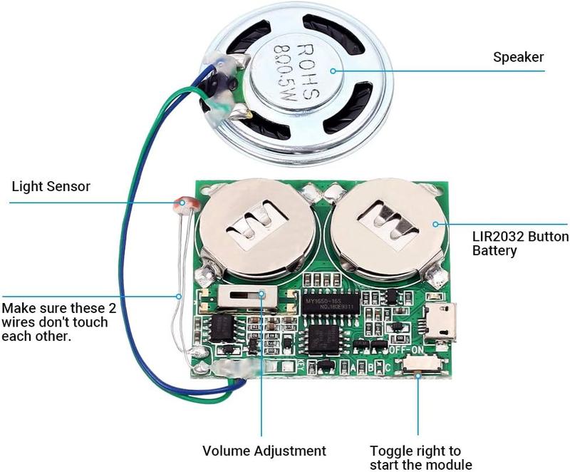 DIY Light Sensor Sound Module, Micro USB Recordable Sound Chip 8M Memory Speaker Talking Programmable Music Player Box for Birthday Greeting Card Anniversary Present