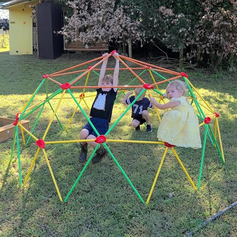 10ft Geometric Dome Climber Play Center, Kids Climbing Dome Tower with Hammock, Rust & UV Resistant Steel Supporting 1000 LBS