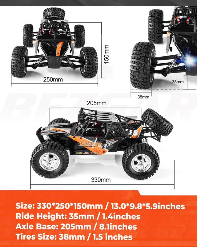 BEZGAR HB121 Hobby Grade 1:12 Scale Beginner RC Trucks, 4WD High Speed 42 Km h, All Terrains Electric Toy, Off Road Sand Rall Buggy RC Truck with Rechargeable Batteries Gift Set for age 4+