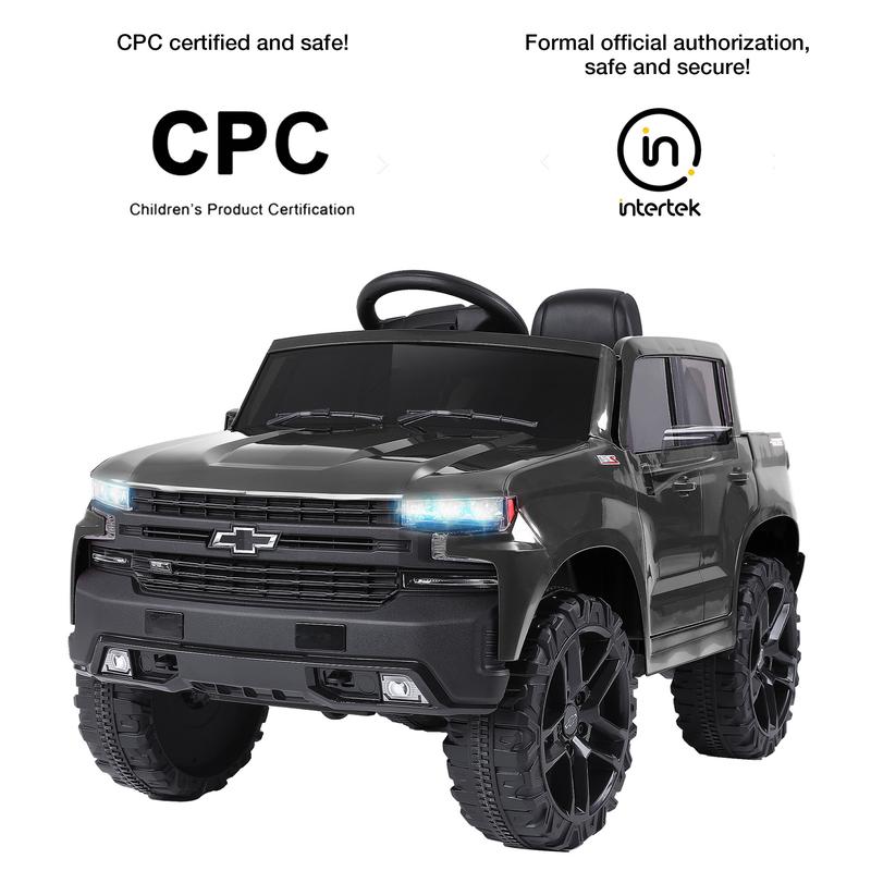 FUNTOK 12V Kids Ride On Truck Car with Back Storage, Remote Control, LED Lights and MP3 Music, Kids Silverado Trail Boss LT Electric Truck