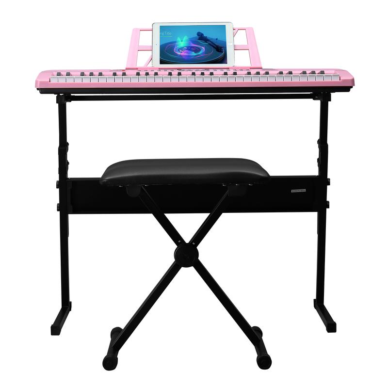 61 Key Lighting Keyboard with Piano Stand, Piano Bench, Built In Speakers, Headphone, Microphone, LED Screen, 3 Teaching Modes for Beginners