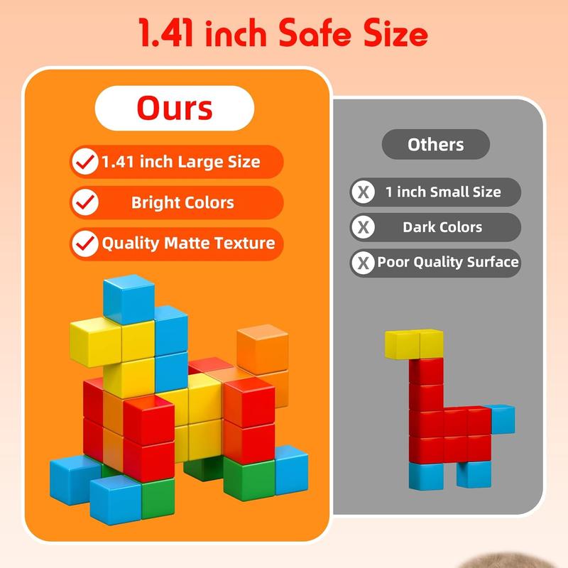 Christmas Gift 1.41 inch Large Magnetic Building Blocks for Toddlers 3 4 5 6 7 8 Christmas Gift Boys Girls Magnetic Cubes for Kids 1-3 Montessori Toys