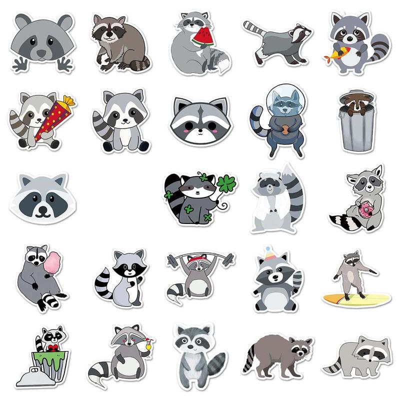 Cartoon Raccoon Sticker, 50pcs Scrapbooking & Journal Making Material Paper, PVC Waterproof DIY Decorative Sticker for Stationery Computer Water Bottle