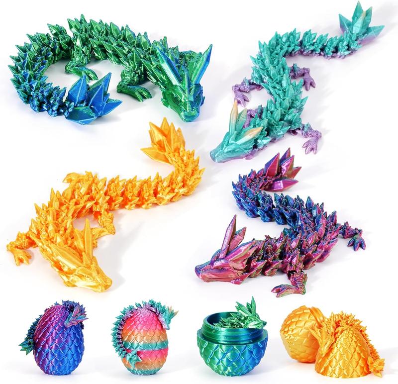 4PCS 3D Printed Dragon Eggs with Articulated Mini Dragons Inside,  Mystery Fidget Set, Multicolor Dragon Egg Collection, Perfect Gift