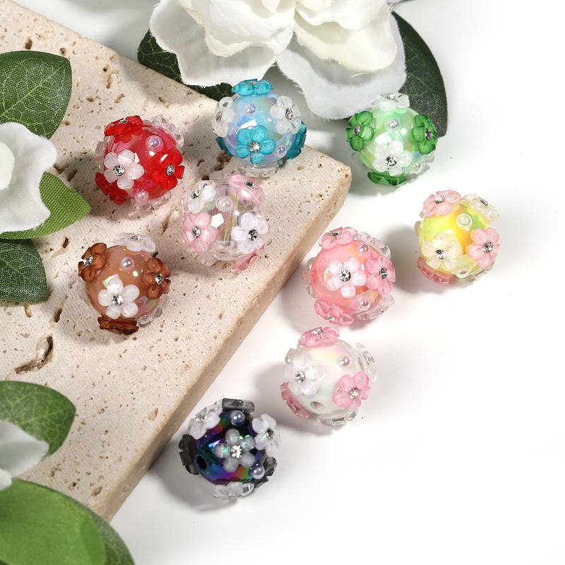 Qty 25 beads 16mm handmade diamond small flower hydrangea beads diy handmade jewelry mobile phone chain car hanging accessories materials