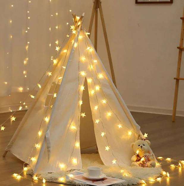 Teepee Tent , Natural Cotton Canvas Teepee Play Tent Beige White