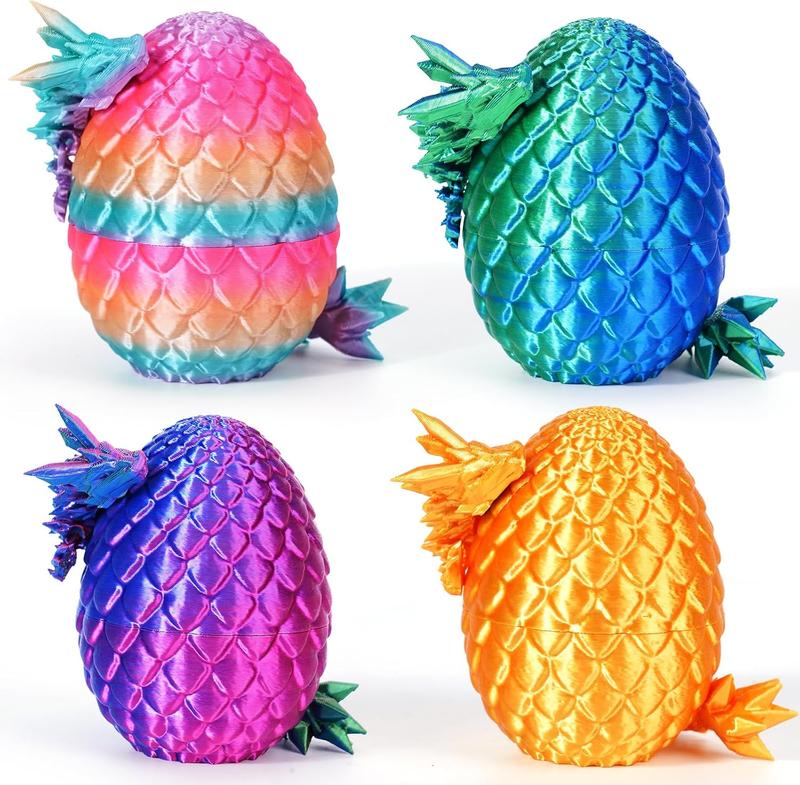 4PCS 3D Printed Dragon Eggs with Articulated Mini Dragons Inside,  Mystery Fidget Set, Multicolor Dragon Egg Collection, Perfect Gift