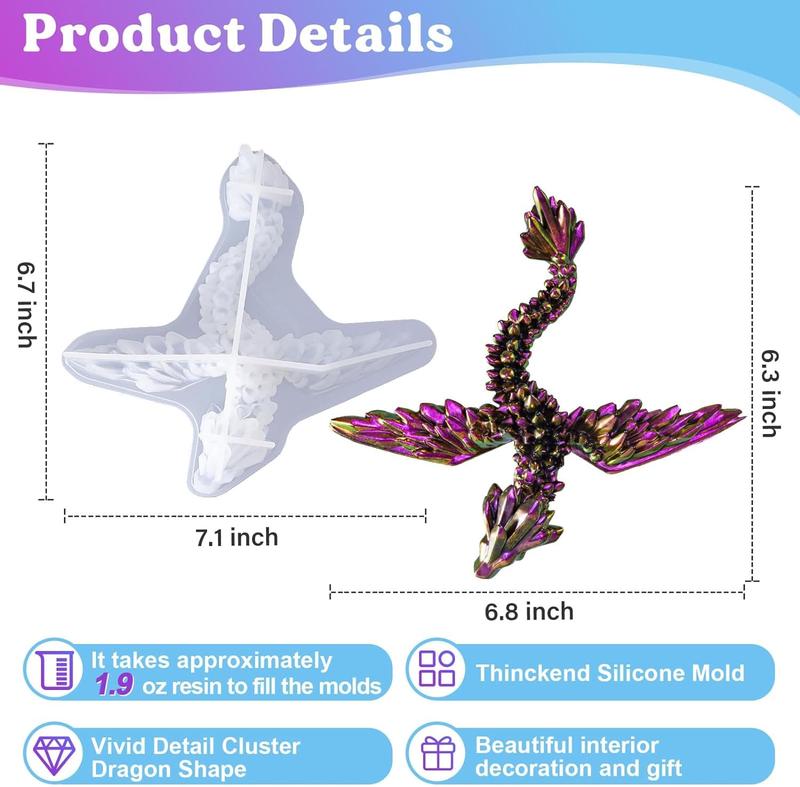 Gemstone Dragon Resin Mold, Crystal Winged Dragon Epoxy Resin Molds Silicone, 3D Flying Dragon Toy Silicone Molds for Epoxy Resin, Home Decor - LET'S RESIN