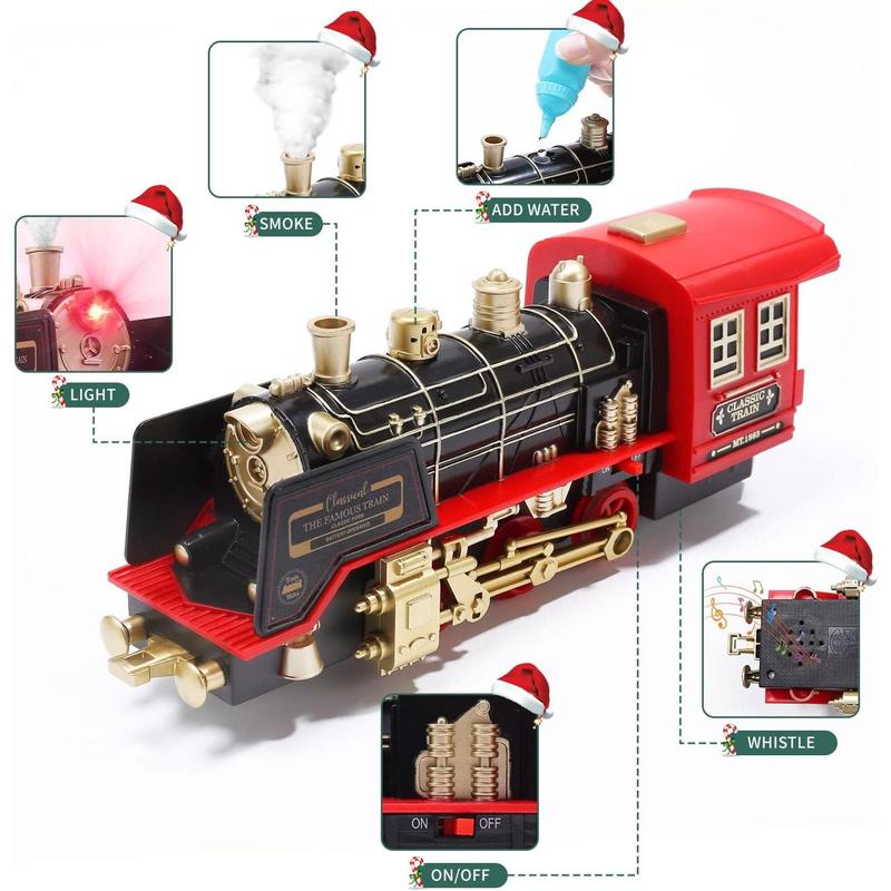 Train Set with Smoke, Sound and Light, Electric Train Track Toy Under Christmas Tree, Christmas Birthday Gift for 3 4 5 6 7 8+ Year Old Kids, Toddlers, Boys and Girls