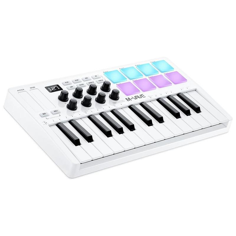 M-WAVE 25-Key MIDI Keyboard - Velocity Sensitive Keys, 8 RGB Backlit Pads, 8 Knobs, USB Connected, Software Included