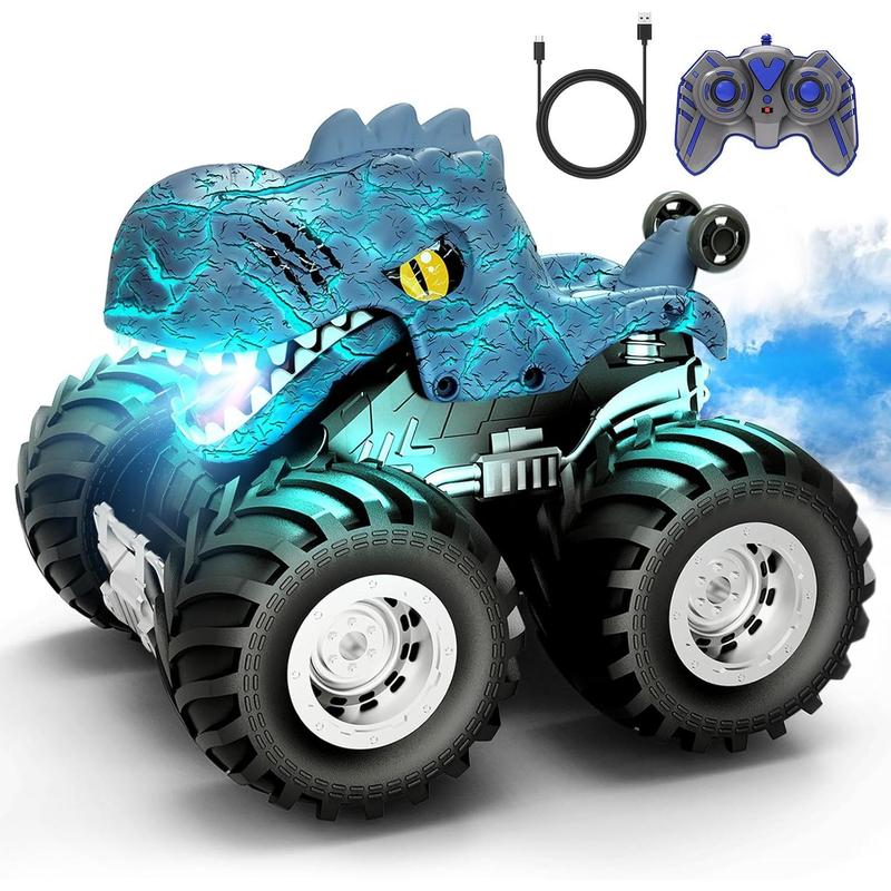 Remote Control Monster Trucks Car, 360? Rotating RC Cars for Boys, 2.4GHz Dinosaur Toys with Spray, Light & Sound, Toys for Kids 6 7 8 Year Olds, Gift for Boys and Girls