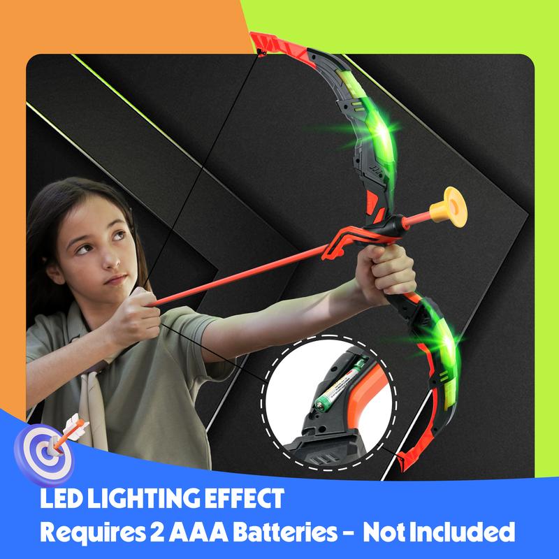 BELLOCHIDDO Bow and Arrow for Children - Children Archery Set with LED Lights, Includes 8 Suction Cup Arrows, Target & Quiver, Indoor & Outdoor Toys for Boys age 4+