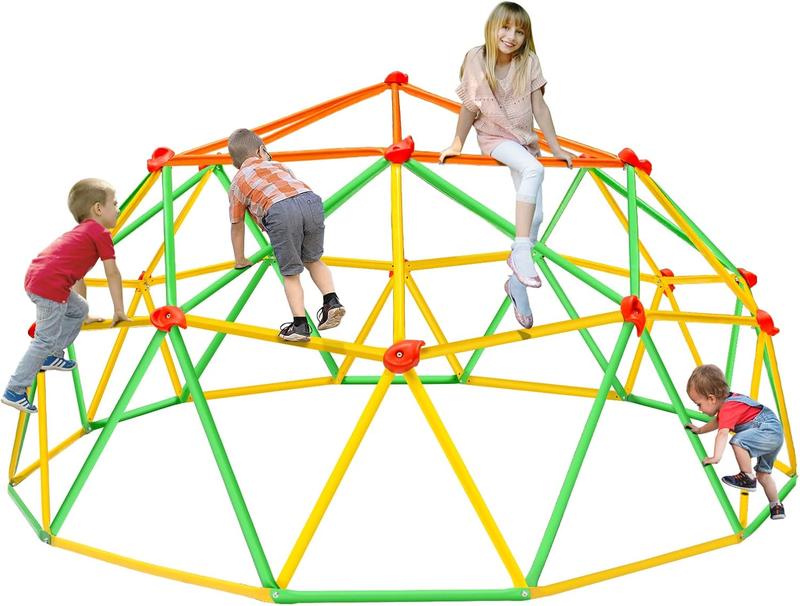 10ft Geometric Dome Climber Play Center, Kids Climbing Dome Tower with Hammock, Rust & UV Resistant Steel Supporting 1000 LBS