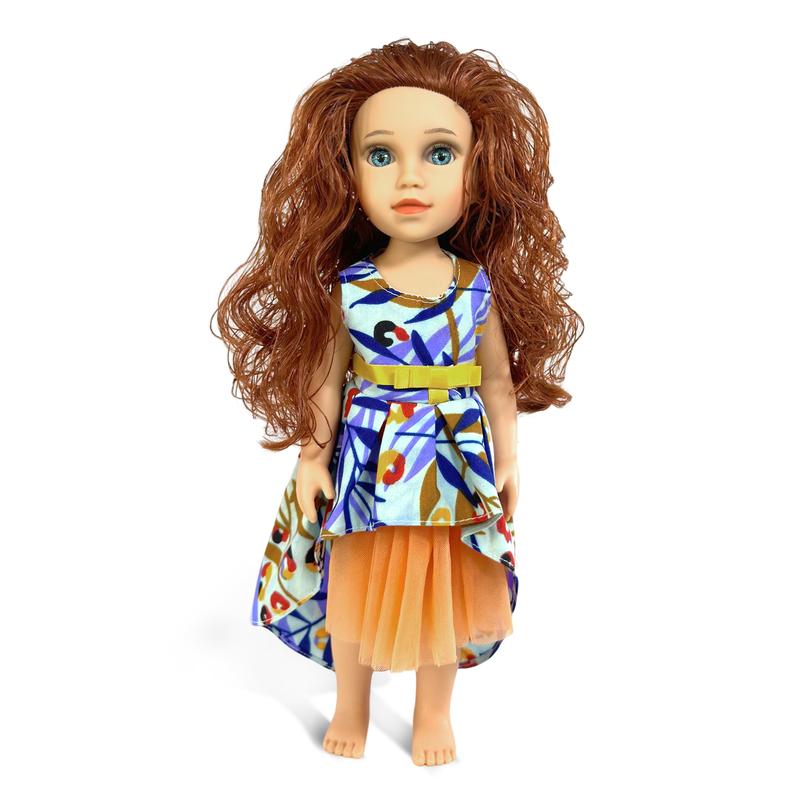 Lepood 14 Inch American Doll For Girls, Sweet & Realistic Doll, Blue Eyes, Colorful Dress, Brown Curly Hair, Ideal Gift For Birthdays with Box