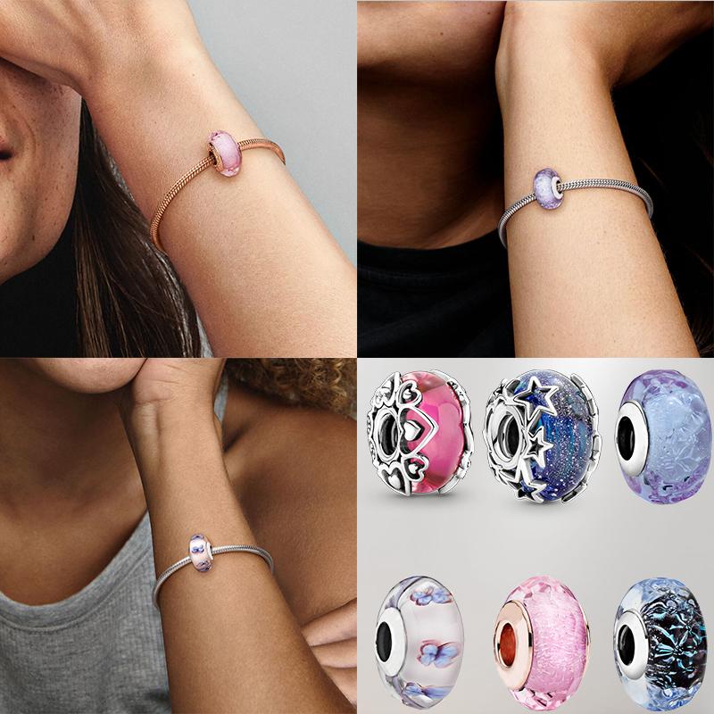 2024 New 925 Sterling Silver Round Charm Pendant  For Original Charms DIY Bracelet Coloured Glaze Beads Gifts Women Jewelry