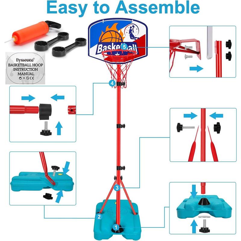 Kids Basketball Hoop Portable Adjustable Height 2.9FT-6.2FT Mini Toddler Basketball Goals Outdoor & Indoor Toys with 2 Balls Summer Yard Backyard Outside Sport Toys for Boys Age 3 4 5 6 7 8 Gifts