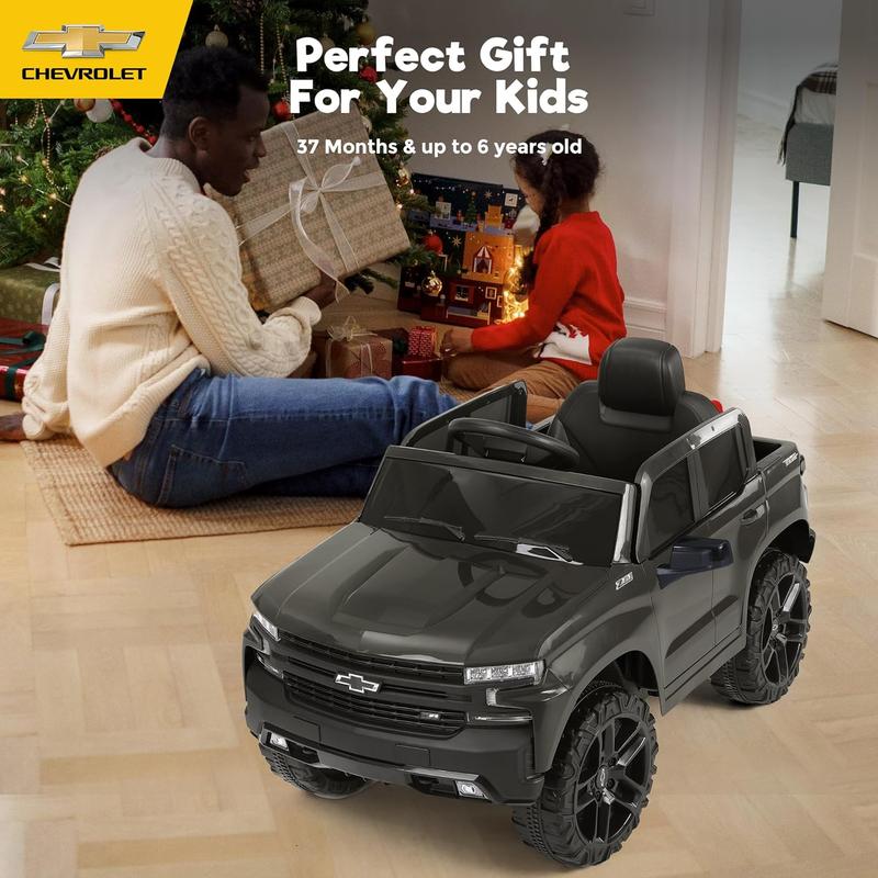 FUNTOK 12V Kids Ride On Truck Car with Back Storage, Remote Control, LED Lights and MP3 Music, Kids Silverado Trail Boss LT Electric Truck