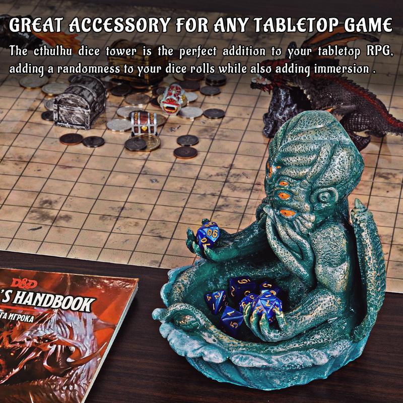 Cthulhu Dice Tower Resin and Hand Painted Dice Roller with Tray Table Top Gaming Accessories Roll for DND, RPG, Call of Cthulhu, Dungeons and Dragons, Pathfinder