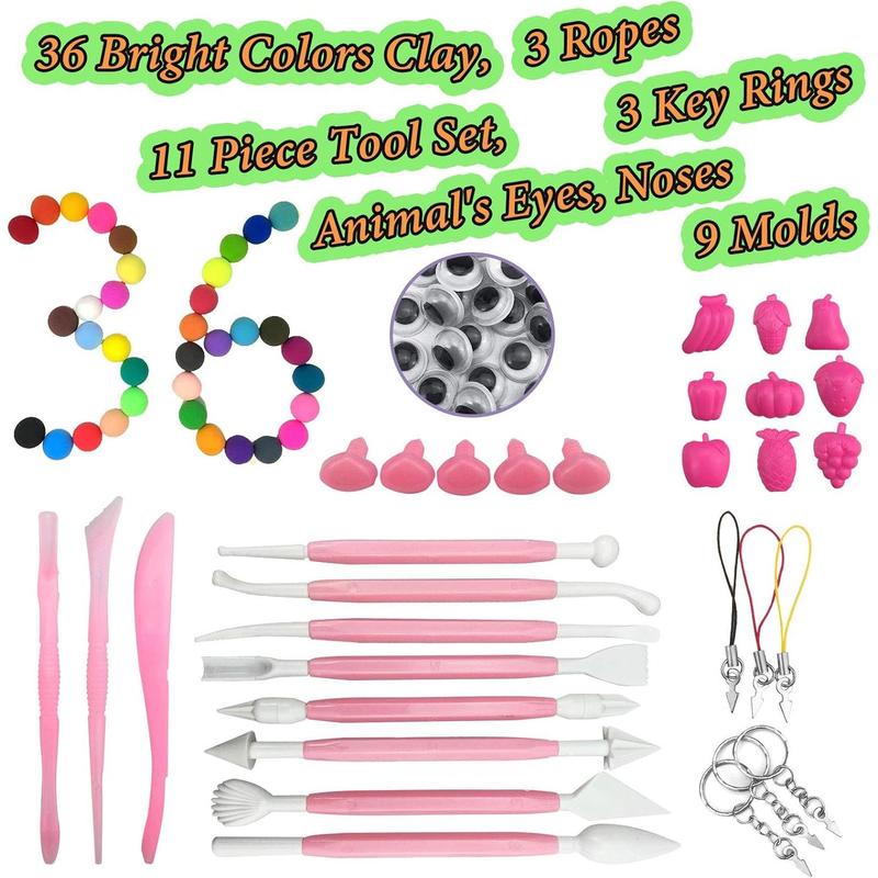 Modeling Clay Kit,DIY Creative Air Dry Clay for   s,36Colors Ultra Light    Clays,with Tools,Fruit Models,Animal Accessories for Art Crafts,Non-Toxic,Non-Stick,Ideal Clay Kits Gift for Girls Boys